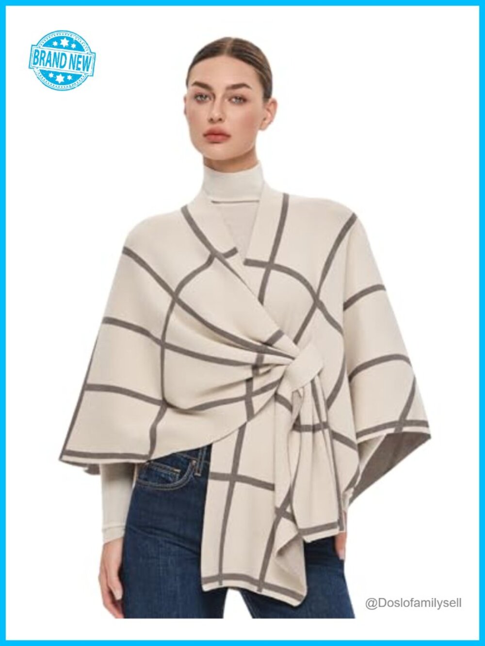 Double Knit Shawl Wrap Open Front Poncho Sweater One Size